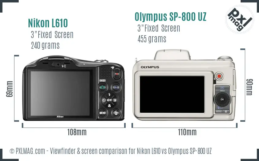 Nikon L610 vs Olympus SP-800 UZ Screen and Viewfinder comparison Nikon L610 vs Olympus SP-800 UZ Screen and Viewfinder comparison