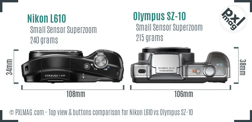 Nikon L610 vs Olympus SZ-10 top view buttons comparison Nikon L610 vs Olympus SZ-10 top view buttons comparison