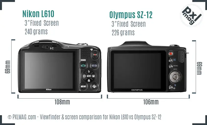 Nikon L610 vs Olympus SZ-12 Screen and Viewfinder comparison