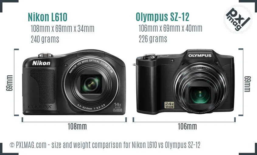 Nikon L610 vs Olympus SZ-12 size comparison