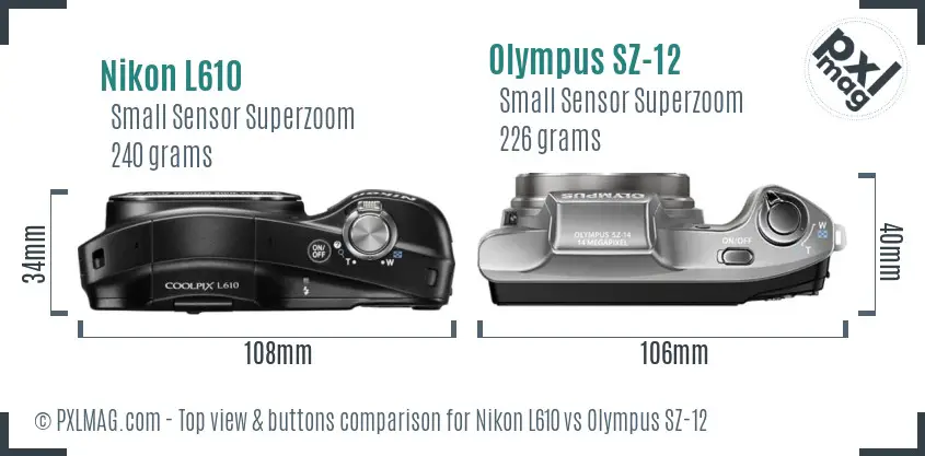 Nikon L610 vs Olympus SZ-12 top view buttons comparison