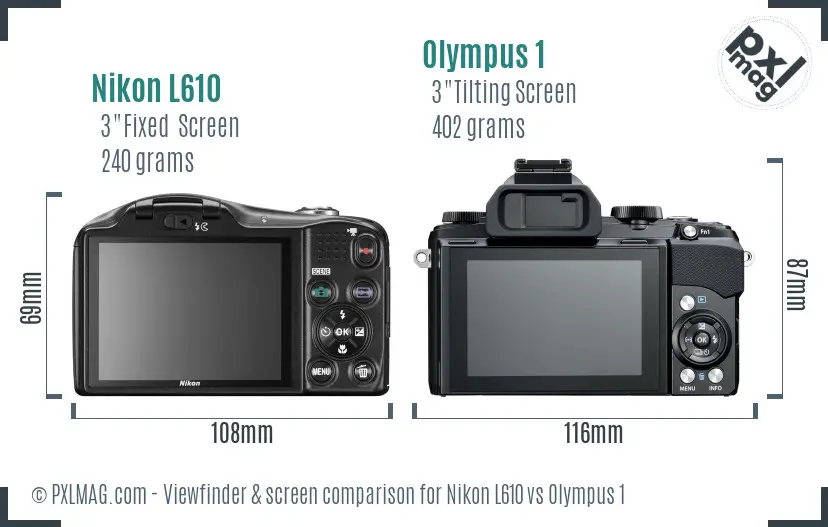 Nikon L610 vs Olympus 1 Screen and Viewfinder comparison