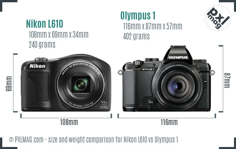 Nikon L610 vs Olympus 1 size comparison