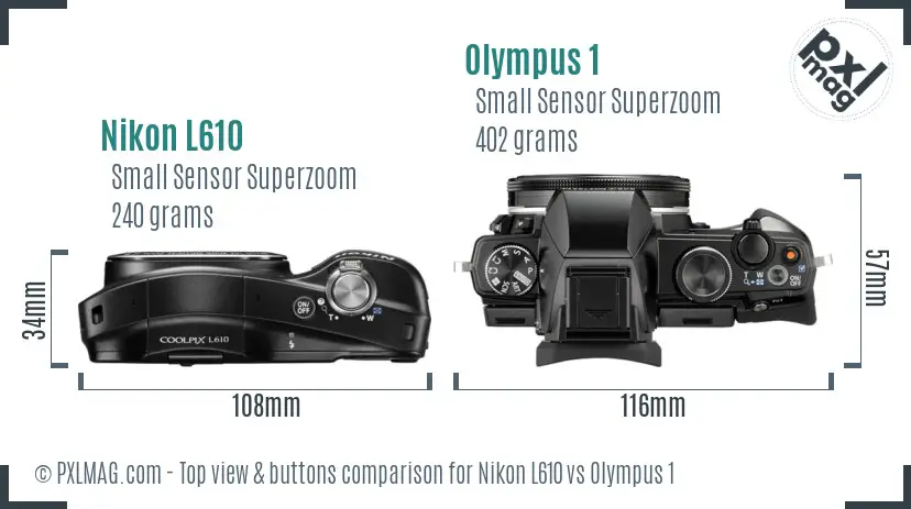 Nikon L610 vs Olympus 1 top view buttons comparison