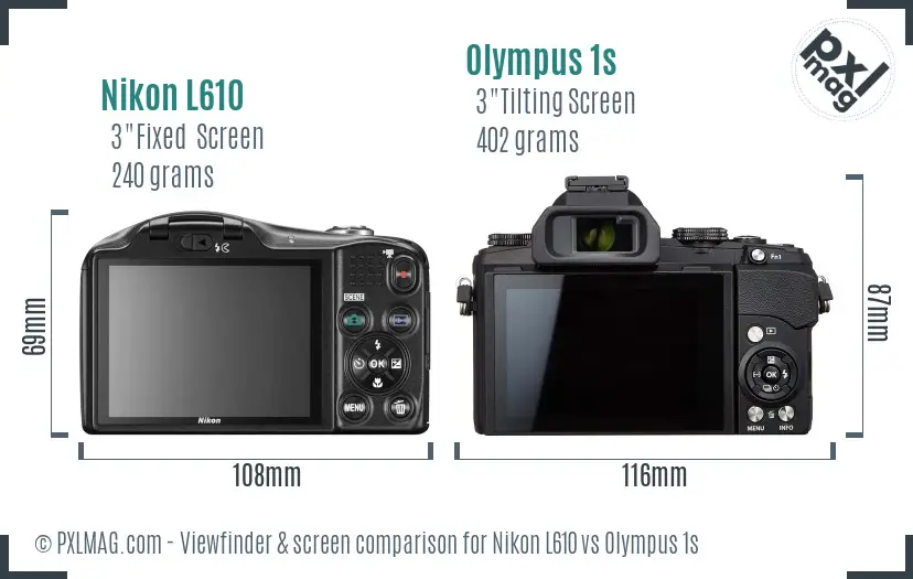 Nikon L610 vs Olympus 1s Screen and Viewfinder comparison