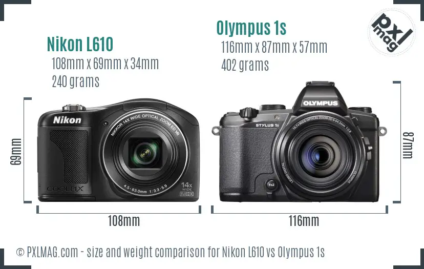 Nikon L610 vs Olympus 1s size comparison