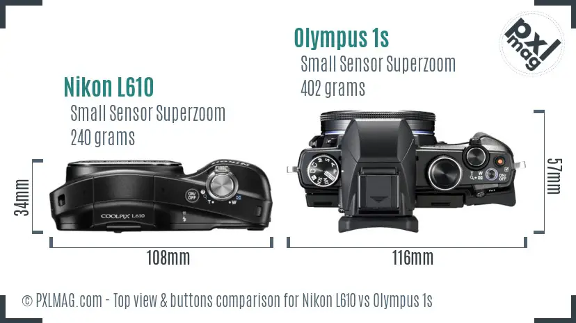 Nikon L610 vs Olympus 1s top view buttons comparison