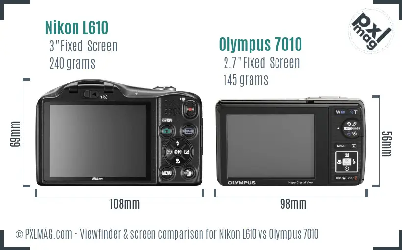 Nikon L610 vs Olympus 7010 Screen and Viewfinder comparison