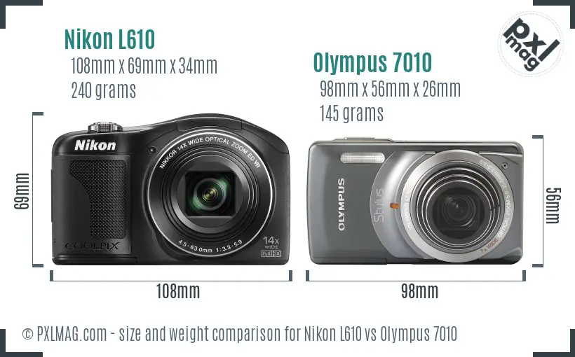 Nikon L610 vs Olympus 7010 size comparison