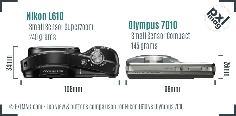 Nikon L610 vs Olympus 7010 top view buttons comparison
