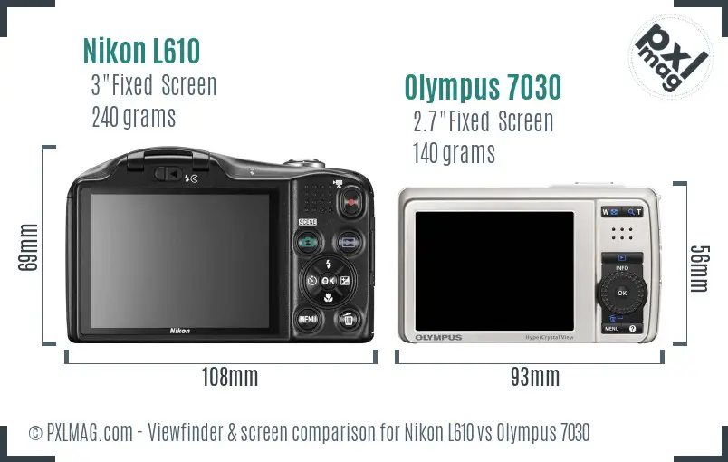 Nikon L610 vs Olympus 7030 Screen and Viewfinder comparison