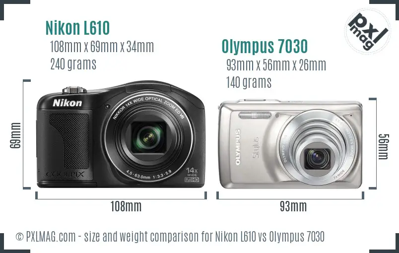 Nikon L610 vs Olympus 7030 size comparison