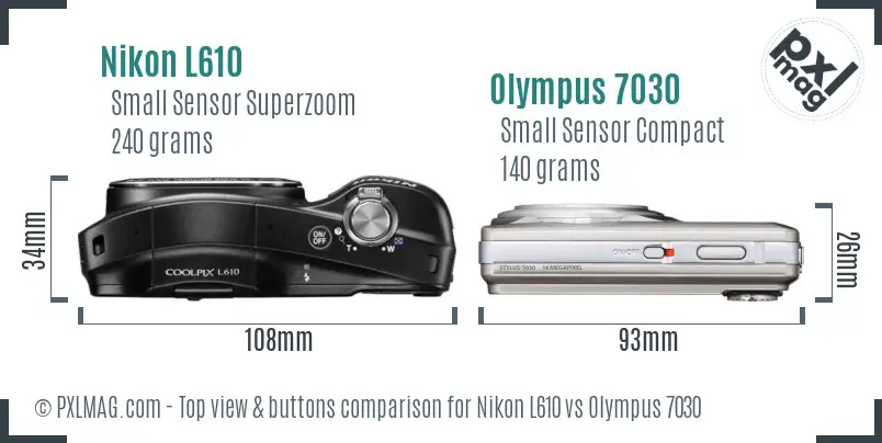 Nikon L610 vs Olympus 7030 top view buttons comparison