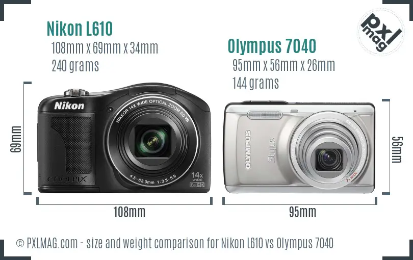 Nikon L610 vs Olympus 7040 size comparison