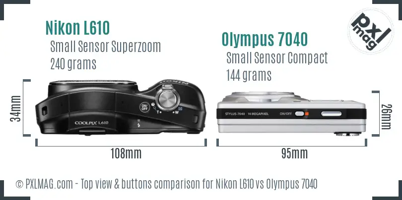 Nikon L610 vs Olympus 7040 top view buttons comparison