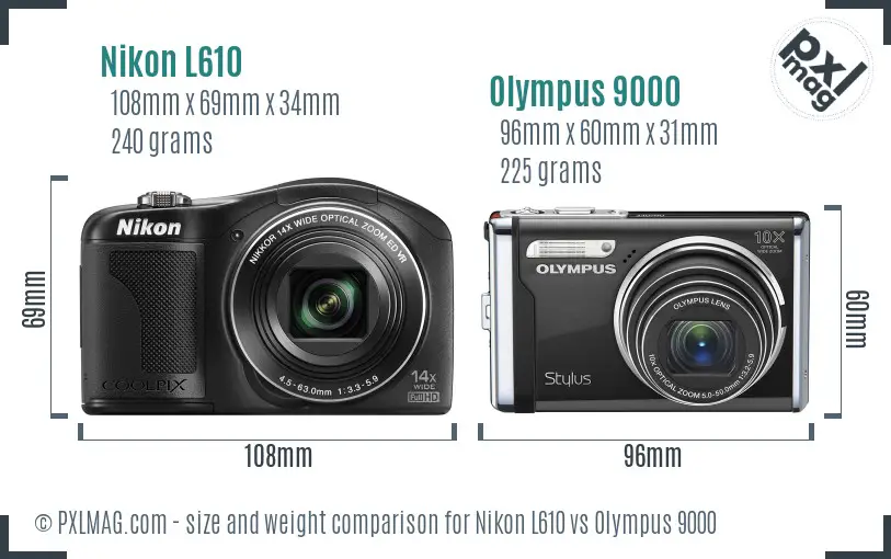 Nikon L610 vs Olympus 9000 size comparison Nikon L610 vs Olympus 9000 size comparison