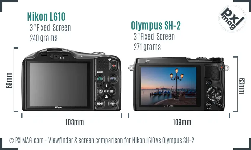 Back LCD Screens Comparing Nikon L610 and Olympus SH-2