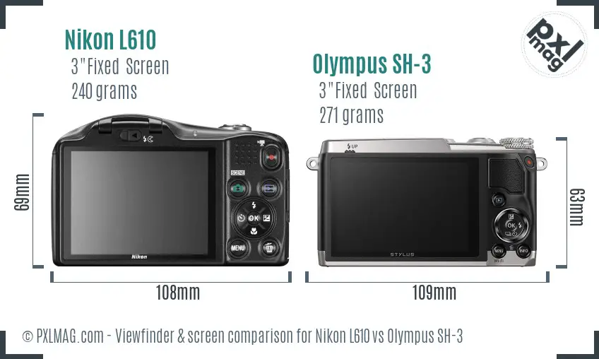 Nikon L610 vs Olympus SH-3 Screen and Viewfinder comparison