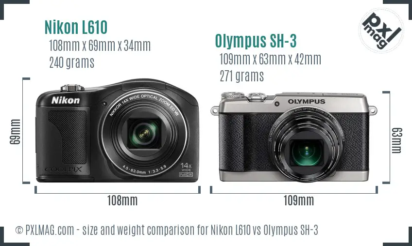 Nikon L610 vs Olympus SH-3 size comparison