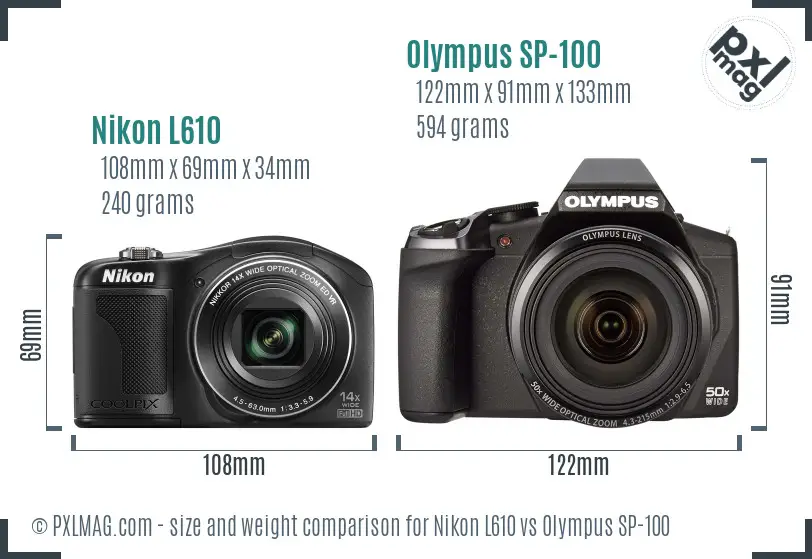 Nikon L610 vs Olympus SP-100 size comparison Nikon L610 vs Olympus SP-100 size comparison