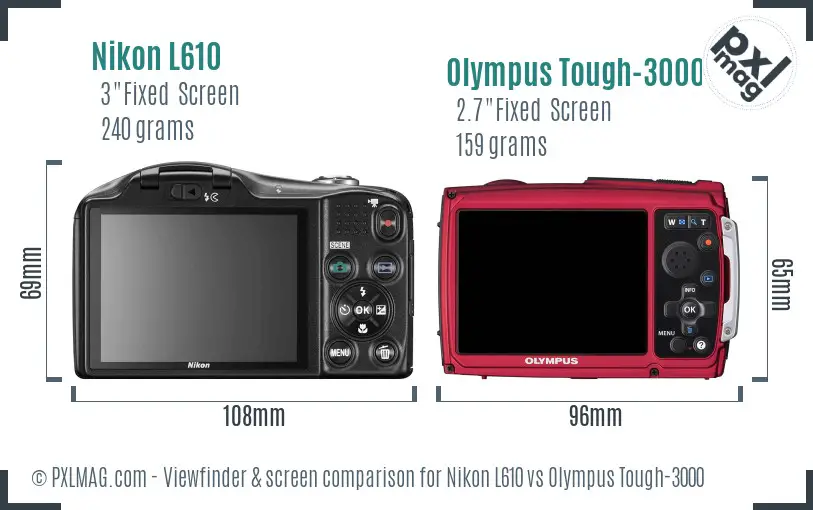 Nikon L610 vs Olympus Tough-3000 Screen and Viewfinder comparison