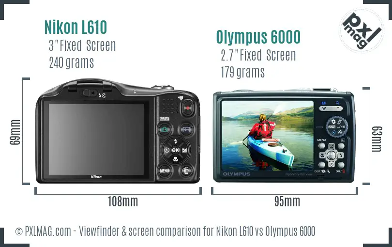 Nikon L610 vs Olympus 6000 Screen and Viewfinder comparison