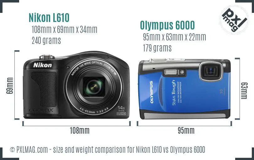 Nikon L610 vs Olympus 6000 size comparison