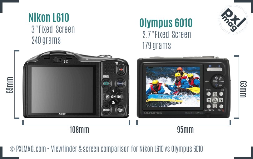 Nikon L610 vs Olympus 6010 Screen and Viewfinder comparison