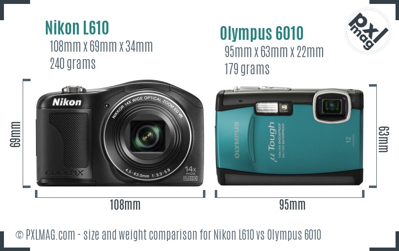 Nikon L610 vs Olympus 6010 size comparison