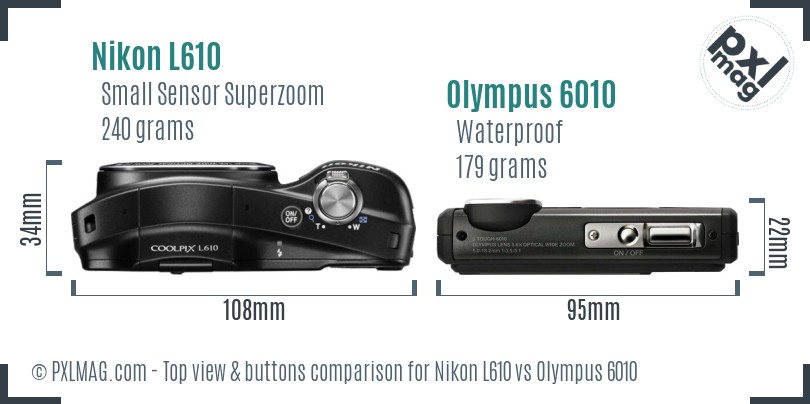 Nikon L610 vs Olympus 6010 top view buttons comparison