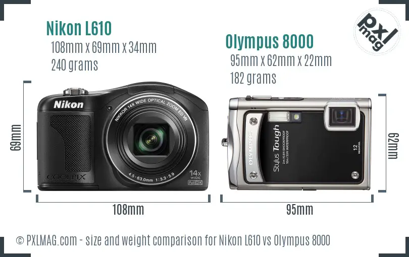 Nikon L610 vs Olympus 8000 size comparison