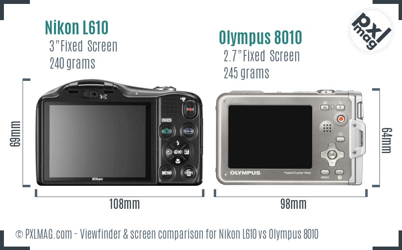Nikon L610 vs Olympus 8010 Screen and Viewfinder comparison