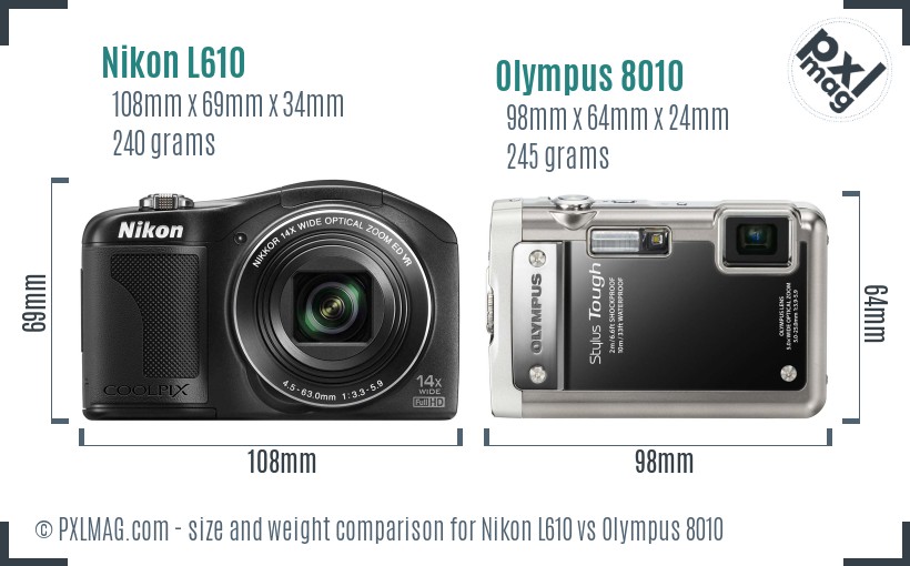 Nikon L610 vs Olympus 8010 size comparison