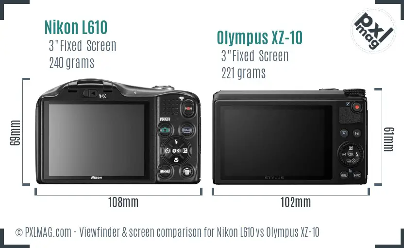 Nikon L610 vs Olympus XZ-10 Screen and Viewfinder comparison