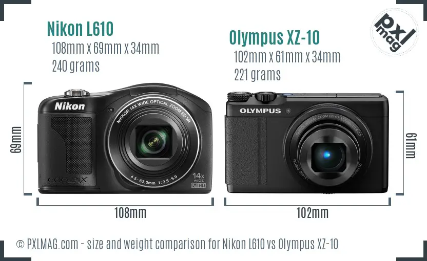 Nikon L610 vs Olympus XZ-10 size comparison