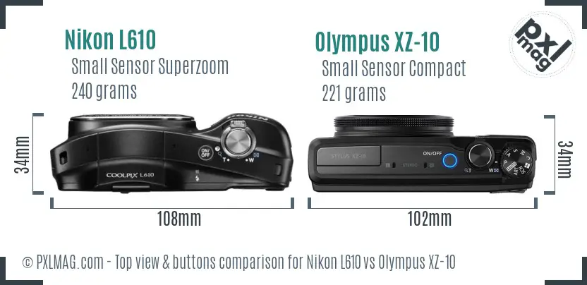 Nikon L610 vs Olympus XZ-10 top view buttons comparison