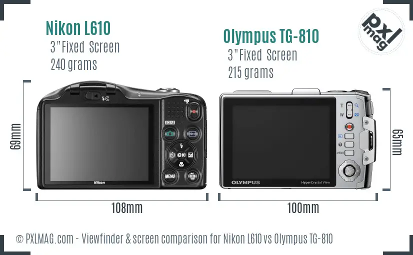 Nikon L610 vs Olympus TG-810 Screen and Viewfinder comparison