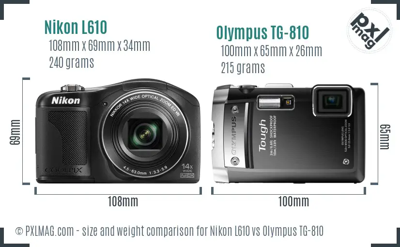 Nikon L610 vs Olympus TG-810 size comparison