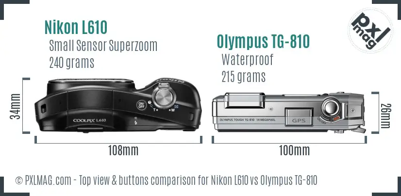 Nikon L610 vs Olympus TG-810 top view buttons comparison