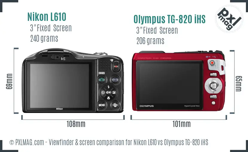 Nikon L610 vs Olympus TG-820 iHS Screen and Viewfinder comparison