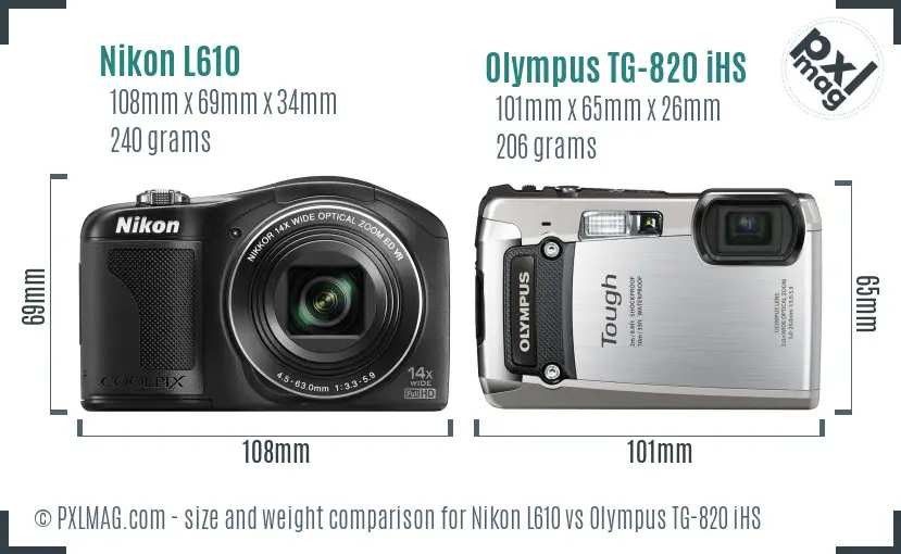 Nikon L610 vs Olympus TG-820 iHS size comparison