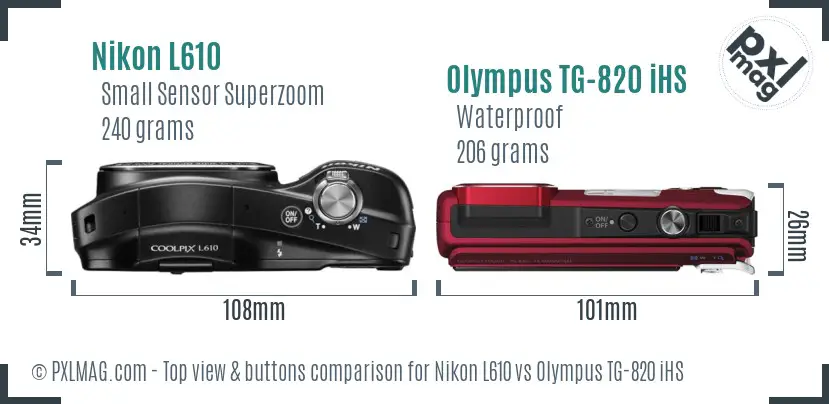 Nikon L610 vs Olympus TG-820 iHS top view buttons comparison