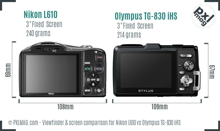 Nikon L610 vs Olympus TG-830 iHS Screen and Viewfinder comparison