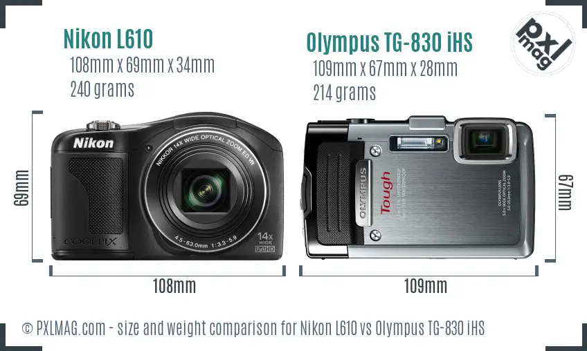 Nikon L610 vs Olympus TG-830 iHS size comparison