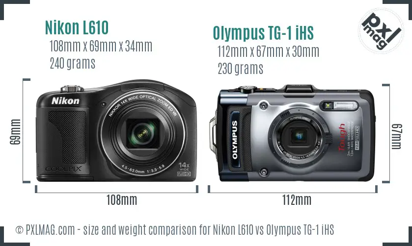 Nikon L610 vs Olympus TG-1 iHS size comparison
