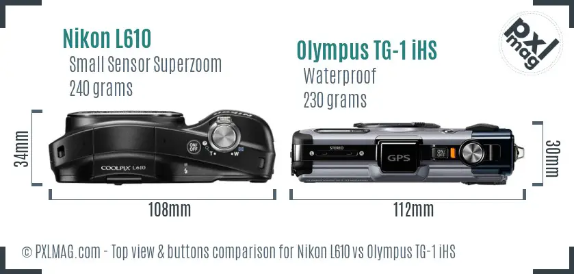 Nikon L610 vs Olympus TG-1 iHS top view buttons comparison