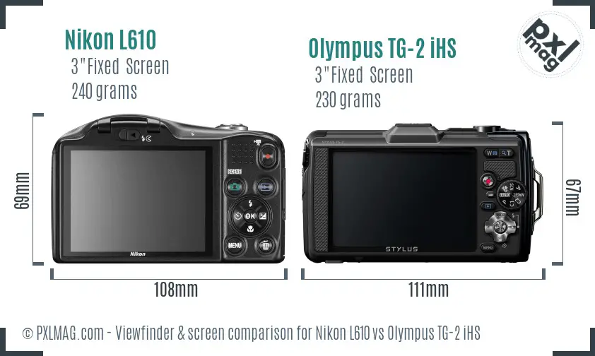 Nikon L610 vs Olympus TG-2 iHS Screen and Viewfinder comparison