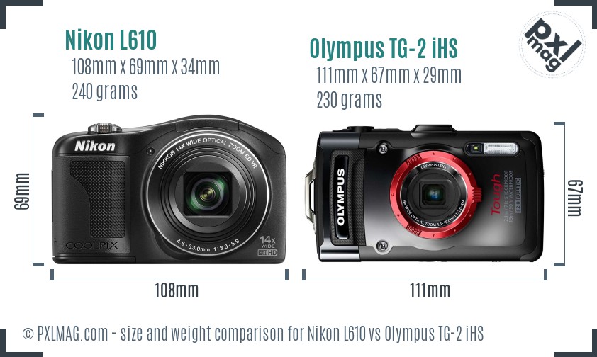 Nikon L610 vs Olympus TG-2 iHS size comparison