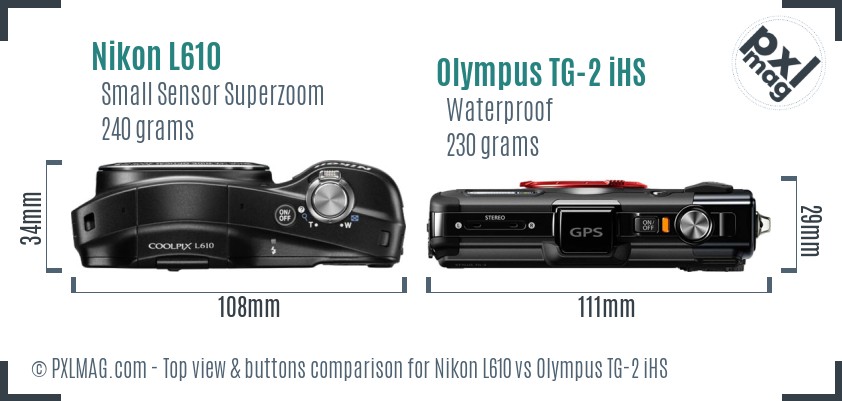 Nikon L610 vs Olympus TG-2 iHS top view buttons comparison