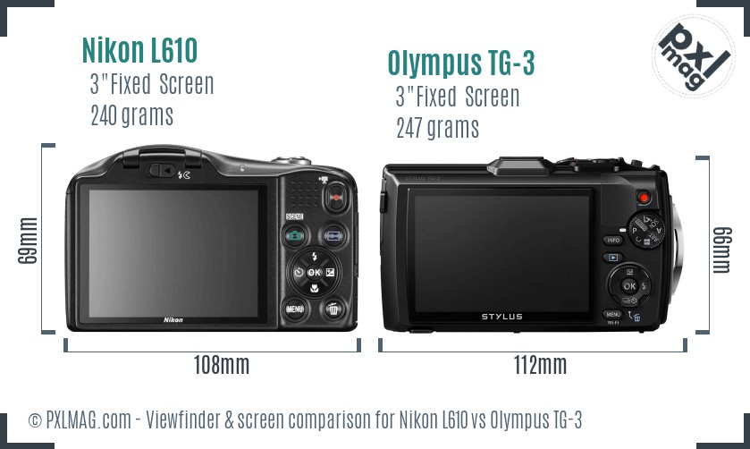 Nikon L610 vs Olympus TG-3 Screen and Viewfinder comparison